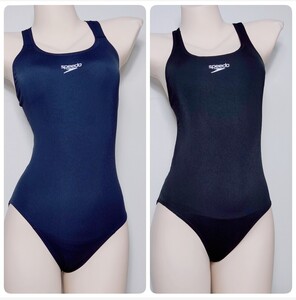 72【2枚セット】SPEEDO女子競泳水着(L程度)★エンデュランス★オープンバック光沢ネイビー濃紺ブラック黒★伸縮性あり男性も