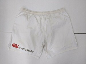 8．CANTERBURY カンタベリー ロゴデザイン ラグビー ショートパンツ 短パン コットン メンズXL オフホワイト赤黒x804