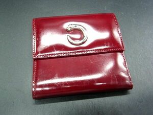 ■美品■ Cartier カルティエ パンテール パテントレザー 二つ折り 財布 ウォレット 札入れ 小銭入れ ボルドー系 DF1742