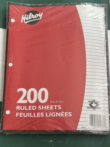 3穴　ルーズリーフ　Hilroy Hilory Refill Paper Ruled sheet 200 27.6*21.3cm. 05233 