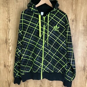 ADIDAS アディダス 蛍光パターン フルジップ スウェットパーカー メンズXLサイズ ストリート アメカジ 古着 e24021301