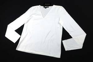 ★【B送900円】479　未着用品　GUCCI　グッチ　Vネックカットソー　長袖　綿100%　白　ホワイト　Tシャツ　レディース　38