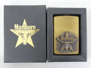 新品 未使用品 1992年製 ZIPPO ジッポ Marlboro マルボロ ロングホーン スター 立体 メタル貼り 真鍮 ゴールド 金 ライター USA 懸賞品