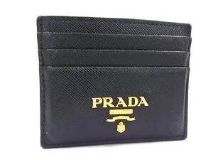 1円 PRADA プラダ サフィアーノレザー カードケース カード入れ 定期入れ レディース ブラック系 FL2679