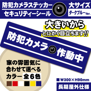 【防犯カメラ作動中ステッカー・大／ブルー横Ver.】～+300円でマグネットタイプに変更可能～ セキュリティーシール／防犯カメラステッカー