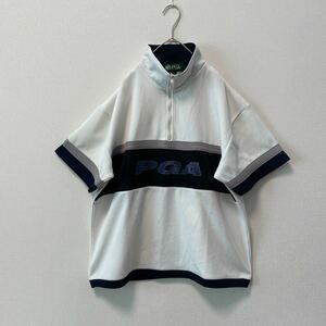PGA メンズ ゴルフウェア 半袖 ハーフジップアップ ポロシャツ メッシュ Mサイズ　白色　ホワイト　センターロゴ