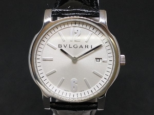 仕上済み BVLGARI ブルガリ ソロテンポ ST35S シルバー文字盤 SS 社外ベルト交換済み ブラックレザー デイト Solotempo 店舗受取可