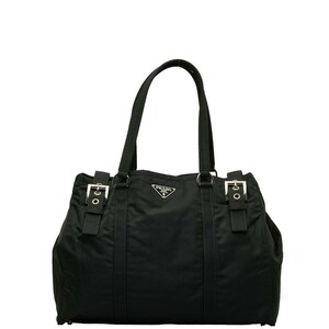 プラダ 三角ロゴプレート ハンドバッグ トートバッグ BR2506 ブラック ナイロン レザー レディース PRADA 【中古】