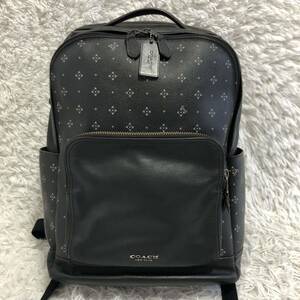 美品 COACH コーチ レザー グラハムバックパック リュックサック デイパック デイバッグ メンズ ロゴ 本革 ブラック 黒 総ロゴ