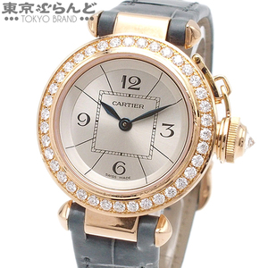 101751030 カルティエ CARTIER ミスパシャ ダイヤベゼル WJ124026 シルバー K18PG アリゲーター ダイヤモンド 腕時計 レディース 電池式