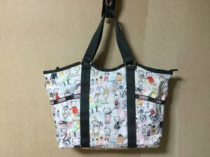 ★LeSportsac / レスポートサック・2wayトートバッグ　スモール キャリー オール「ハイキングデイ」★ゆるキャラみたいなネコ柄