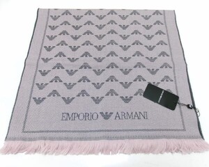 新品★EMPORIO ARMANI★エンポリオアルマーニ★イタリア製 ウールストール マフラー ピンク グレー ロゴ