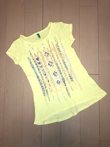 ●○ BENETTON ベネトン Tシャツ ロング丈 チュニック 6-7 YEARS 120 フランスで購入 イエロー ○●