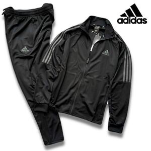 定価7689★新品未使用 adidasアディダス セットアップ ジャージ ブラック グレー Lサイズ トラックスーツ 上下セット スリーライン ３本線