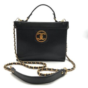 良品 CHANEL シャネル キャビアスキン 2WAY バニティ ショルダー バッグ メイクボックス ミラー付 ブラック a1463