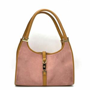 1円 良品 GUCCI グッチ ジャッキー スエード レザー ピンク ベージュ ハンドバッグ ショルダー 肩掛け 002 1068