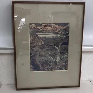 作品名不明 作者不明 絵画 美術品 額装 風景画 アート 額縁 骨董品 美術 芸術 作品 インテリア 外箱付き 壁掛け 絵 山 湖 木 林 川 景色