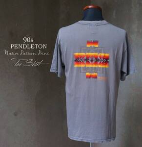 90s ペンドルトン PENDLETON ネイティブ プリント グレー 丸胴 半袖 Tシャツ S