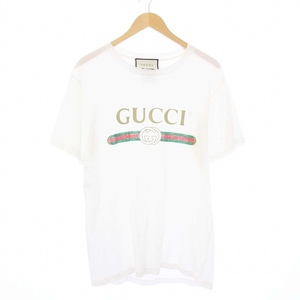 グッチ GUCCI Tシャツ カットソー 半袖 ヴィンテージロゴ 刺繍 ダメージ加工 XS 白 ホワイト /KH メンズ