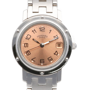 HERMES エルメス SS 腕時計 クリッパー ステンレススチール CL4.210 ピンク 中古