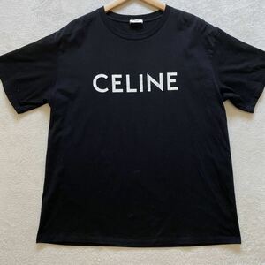 【極美品・現行タグ】 CELINE セリーヌ メンズ 半袖 Tシャツ トップス カットソー ロゴ プリント サイズL ブラック 黒