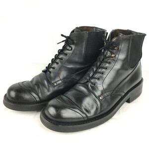 プラダ/PRADA☆27.0-28.0cm程度☆ILGA社ソール/サイドゴア&レースアップ☆ショートブーツ/黒/ブラック LEATHER/SHOES/BOOTS　管No.YS29