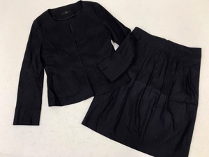 2499　【　INED　】　麻入りセットアップスーツ　/　ジャケット・スカート　サイズ:11　 色：ネイビー