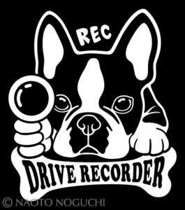 オリジナル ステッカー シール DOG IN CAR ドライブレコーダー 録画中 ボストンテリア F2