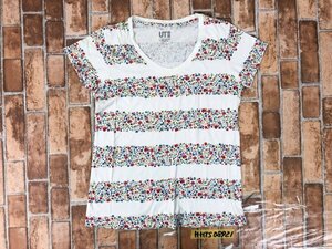 UT UNIQLO ユニクロ × LIBERTY リバティ レディース 小花柄 プリント ボーダー 半袖Tシャツ M ミックスカラー