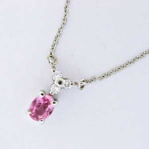 Pt900/Pt850 ★ネックレス ピンクサファイヤ0.38ct 9月誕生石 ◇ダイヤモンド0.06ct【中古】/27444 10010472