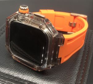 zc rg bクリア オレンジ★アップルウォッチバンド ラバーベルト カバー　Apple Watch クリア ケース 40mm 41mm 44mm 45mm 4ネジ