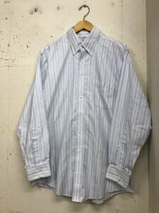 brooks brothers classic ボタンダウン オックスフォード ストライプ 長袖シャツ 16-33 L NON-IRON 100% AMERICAN SUPIMA COTTON 白水色