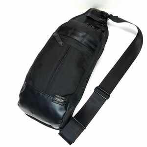 極美品☆PORTER / HEAT☆SLING SHOULDER BAG/ヒート ショルダーバッグ/703-08000 ボディバッグ 吉田カバン/定価:¥38,500/黒/男女兼用