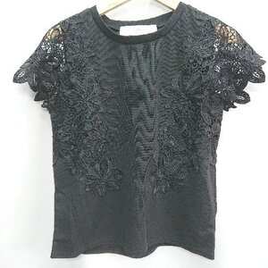 ◇ tocco closet トッコ クローゼット 袖レース キレイめ 上品 半袖 カットソー サイズM ブラック レディース E