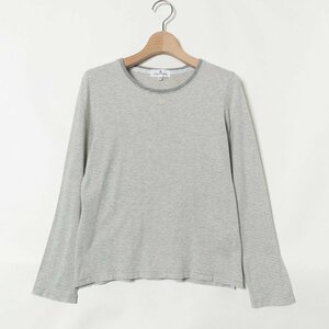 Courreges クレージュ ワンポイントロゴ ボーダー柄 カットソー 長袖 ロンT トップス 総柄 38 綿100% コットン グレー 綺麗め カジュアル