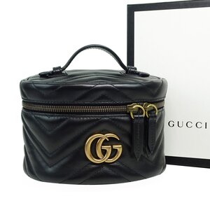 ★G2622 未使用!! グッチ GGマーモント レザー バニティバッグ メイクポーチ 624615 ブラック GUCCI レディース★