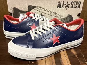 CONVERSE ONE STAR J コンバース ワンスター MADE IN JAPAN 日本製 スニーカー NAVY LEATHER ガラス レザー トリコロール 紺×赤 25.5cm