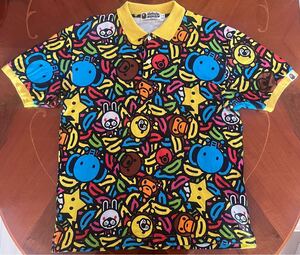 中古☆アベイシングエイプ☆メンズ Mサイズ☆半袖 ポロシャツ☆バナナサファリ柄☆APE☆BAPE☆マイロ☆古着 ビンテージ☆正規品