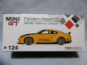 開封未使用品 MINI GT 124 Pandem Nissan GT-R Metallic Yellow w/ Carbon 右ハンドル