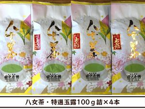 【送料無料】令和６年産新茶！八女茶・特選玉露100ｇ詰×４本（福岡県産）