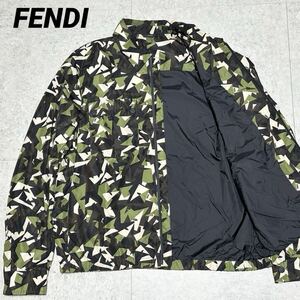 1円 美品 軽量ナイロン FENDI バグズ モンスター カモ柄 ナイロンジャケット XL 高級