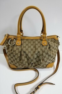 GUCCI　グッチ　GG レザーキャンバス　2way バッグ　ハンドバッグ／ショルダーバッグ