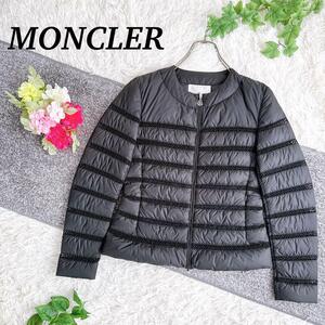 美品　MONCLER モンクレール　LEMAIRE レース切替ダウンジャケット　ノーカラー　ブラック　レディース　アウター