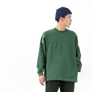 REMI RELIEF レミレリーフ ナンバリング 天竺フットボールロンT グリーン オーバーサイズ スウェット 長袖Tシャツ ユニセックス