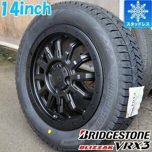 14インチ BRIDGESTONE BLIZZAK VRX3 155/65R14 スタッドレスタイヤホイール4本セット ハイゼット トラック バン デッキバン ジャンボ