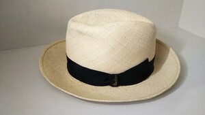 1850送料200円 BORSALINO ボルサリーノ パナマ ハット リボン 帽子 ストローハット 中折れ帽 表記サイズ58 イタリア製 