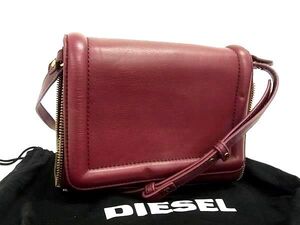 1円 ■美品■ DIESEL ディーゼル レザー×パテントレザー クロスボディ ショルダーバッグ 斜め掛け ボルドー系×ブラック系 FJ3179