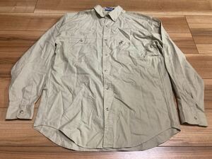 patagonia パタゴニア p6 コットンシャツ　カラーシャツ　　 長袖シャツ　９０Ｓ　カーキ　香港製　Ｌサイズ　古着　ヴィンテージ 