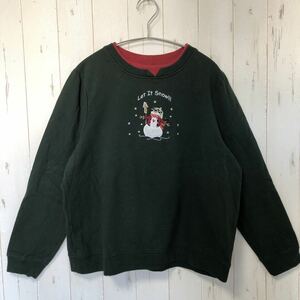 breckenridge スウェット トレーナー レディース 雪だるま 刺繍 長袖 冬 ビッグシルエット 古着 海外古着 Lサイズ 緑 グリーン