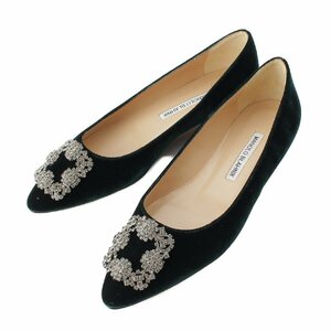 【マノロブラニク】Manolo Blahnik　ハンギシ ベルベット ベロア フラットパンプス シューズ グリーン 37 【中古】【正規品保証】211277